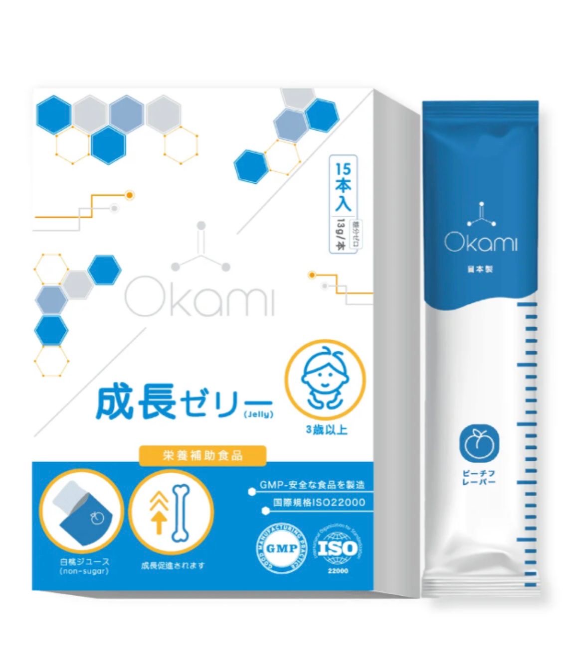 OKAMI 日本大神成長免疫啫喱 (黃金增高兒童免疫組合配方 )｜ 兒童維他命 兒童益生菌 免疫增強｜白桃乳酸口味